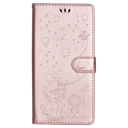 For OnePlus Nord N100 5G Cat Bee Embossing Pattern Shockproof Horizontal Flip Leather Case with Holder & Card Slots & Wallet(Rose Gold) - OnePlus Cases by buy2fix | Online Shopping UK | buy2fix