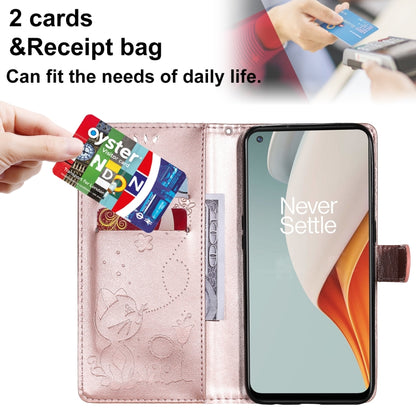 For OnePlus Nord N100 5G Cat Bee Embossing Pattern Shockproof Horizontal Flip Leather Case with Holder & Card Slots & Wallet(Rose Gold) - OnePlus Cases by buy2fix | Online Shopping UK | buy2fix