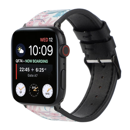 Printed Leather Watch Band For Apple Watch Series 7 45mm / 6 & SE & 5 & 4 44mm / 3 & 2 & 1 42mm(A) by buy2fix