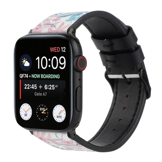 Printed Leather Watch Band For Apple Watch Series 7 45mm / 6 & SE & 5 & 4 44mm / 3 & 2 & 1 42mm(A) by buy2fix