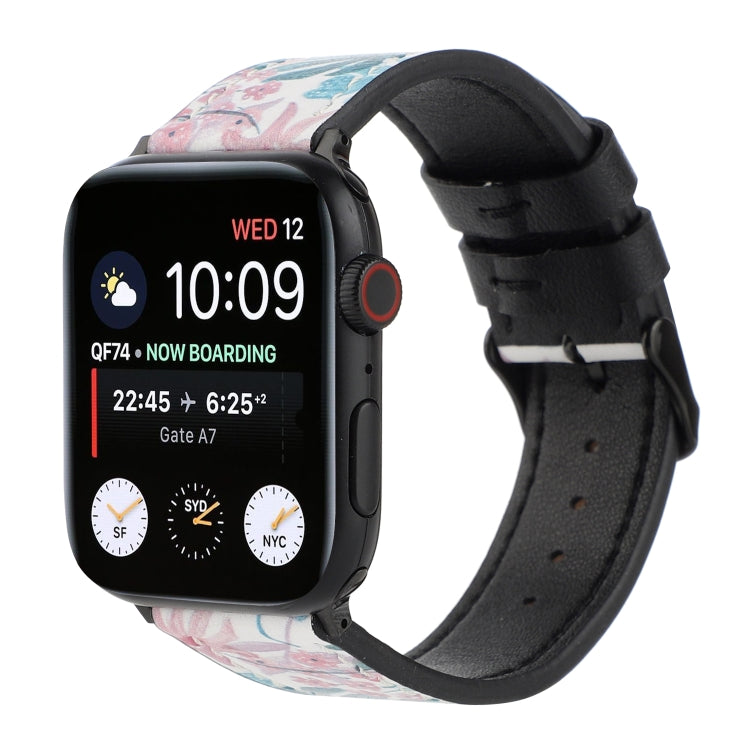 Printed Leather Watch Band For Apple Watch Series 7 45mm / 6 & SE & 5 & 4 44mm / 3 & 2 & 1 42mm(A) by buy2fix