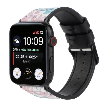 Printed Leather Watch Band For Apple Watch Series 7 45mm / 6 & SE & 5 & 4 44mm / 3 & 2 & 1 42mm(A) by buy2fix
