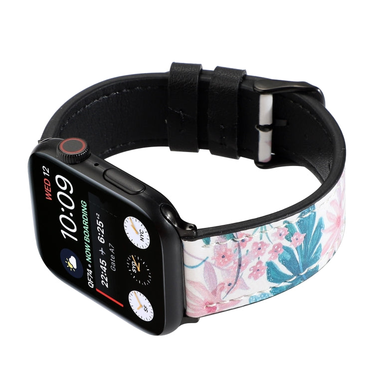 Printed Leather Watch Band For Apple Watch Series 7 45mm / 6 & SE & 5 & 4 44mm / 3 & 2 & 1 42mm(A) by buy2fix
