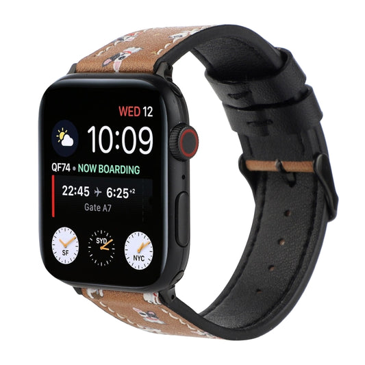 Printed Leather Watch Band For Apple Watch Series 7 45mm / 6 & SE & 5 & 4 44mm / 3 & 2 & 1 42mm(B) by buy2fix