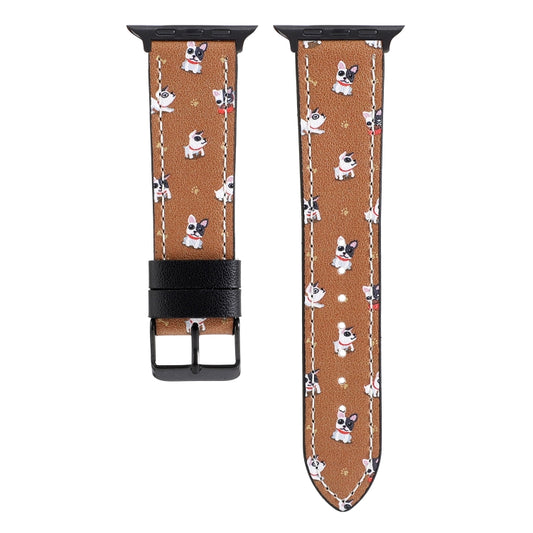 Printed Leather Watch Band For Apple Watch Series 7 45mm / 6 & SE & 5 & 4 44mm / 3 & 2 & 1 42mm(B) by buy2fix