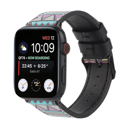 Printed Leather Watch Band For Apple Watch Series 7 45mm / 6 & SE & 5 & 4 44mm / 3 & 2 & 1 42mm(E) by buy2fix