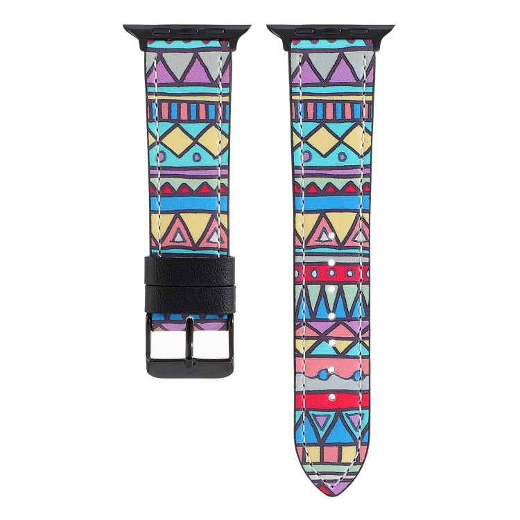 Printed Leather Watch Band For Apple Watch Series 7 45mm / 6 & SE & 5 & 4 44mm / 3 & 2 & 1 42mm(E) by buy2fix