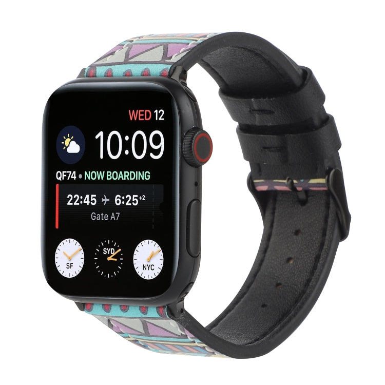 Printed Leather Watch Band For Apple Watch Series 7 45mm / 6 & SE & 5 & 4 44mm / 3 & 2 & 1 42mm(E) by buy2fix