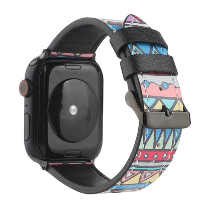 Printed Leather Watch Band For Apple Watch Series 7 45mm / 6 & SE & 5 & 4 44mm / 3 & 2 & 1 42mm(E) by buy2fix