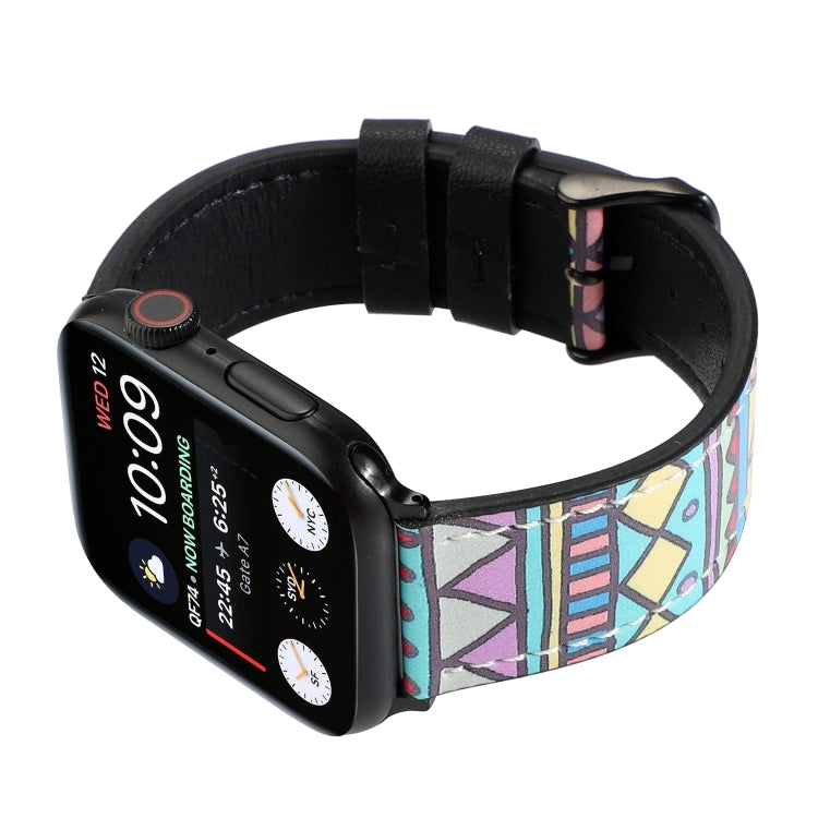 Printed Leather Watch Band For Apple Watch Series 7 45mm / 6 & SE & 5 & 4 44mm / 3 & 2 & 1 42mm(E) by buy2fix