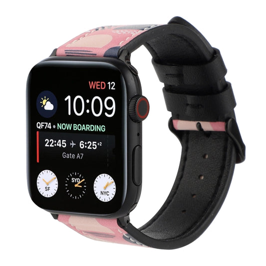 Printed Leather Watch Band For Apple Watch Series 7 45mm / 6 & SE & 5 & 4 44mm / 3 & 2 & 1 42mm(M) - Watch Bands by buy2fix | Online Shopping UK | buy2fix
