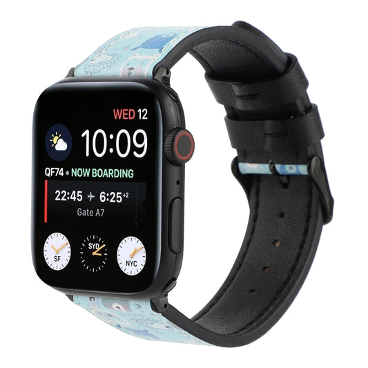 Printed Leather Watch Band For Apple Watch Series 9&8&7 41mm / SE 3&SE 2&6&SE&5&4 40mm / 3&2&1 38mm(K) - Watch Bands by buy2fix | Online Shopping UK | buy2fix