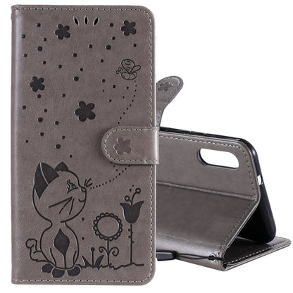 For LG K22 / K22 Plus Cat Bee Embossing Pattern Shockproof Horizontal Flip Leather Case with Holder & Card Slots & Wallet(Grey) - LG Cases by buy2fix | Online Shopping UK | buy2fix