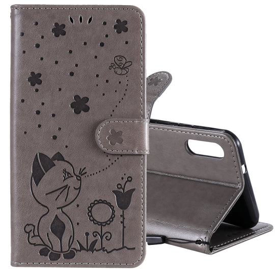 For LG K22 / K22 Plus Cat Bee Embossing Pattern Shockproof Horizontal Flip Leather Case with Holder & Card Slots & Wallet(Grey)
