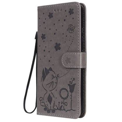 For LG K22 / K22 Plus Cat Bee Embossing Pattern Shockproof Horizontal Flip Leather Case with Holder & Card Slots & Wallet(Grey) - LG Cases by buy2fix | Online Shopping UK | buy2fix