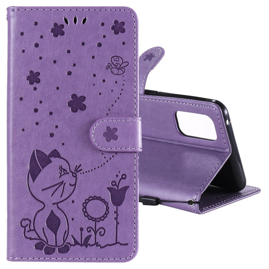 For OPPO Realme 7 Pro Cat Bee Embossing Pattern Shockproof Horizontal Flip Leather Case with Holder & Card Slots & Wallet(Purple) - Realme Cases by buy2fix | Online Shopping UK | buy2fix