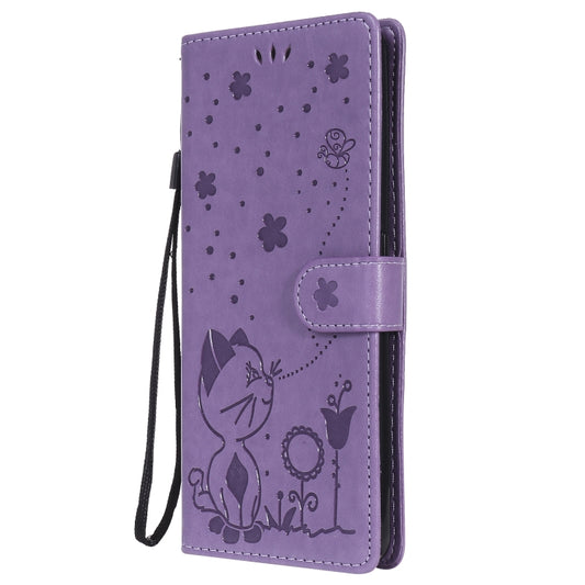 For OPPO Realme 7 Pro Cat Bee Embossing Pattern Shockproof Horizontal Flip Leather Case with Holder & Card Slots & Wallet(Purple) - Realme Cases by buy2fix | Online Shopping UK | buy2fix