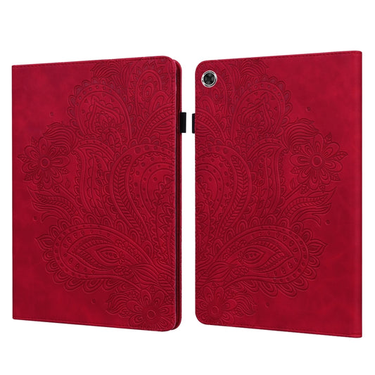 For Lenovo Tab M10 Plus Peacock Embossed Pattern TPU + PU Horizontal Flip Leather Case with Holder & Card Slots & Wallet & Sleep / Wake-up Function(Red) - Lenovo by buy2fix | Online Shopping UK | buy2fix