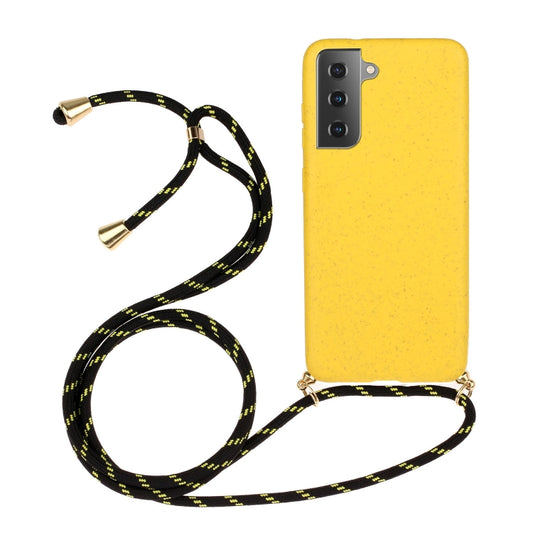 For Samsung Galaxy S21 5G Wheat Straw Material + TPU Protective Case with Lanyard(Yellow) - Galaxy S21 5G Cases by buy2fix | Online Shopping UK | buy2fix