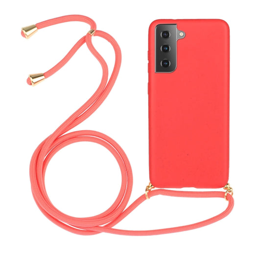 For Samsung Galaxy S21+ 5G Wheat Straw Material + TPU Protective Case with Lanyard(Red) - Galaxy S21+ 5G Cases by buy2fix | Online Shopping UK | buy2fix