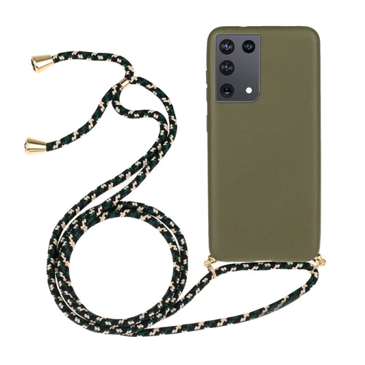 For Samsung Galaxy S21 Ultra 5G Wheat Straw Material + TPU Protective Case with Lanyard(Army Green) - Galaxy S21 Ultra 5G Cases by buy2fix | Online Shopping UK | buy2fix