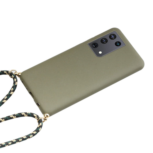 For Samsung Galaxy S21 Ultra 5G Wheat Straw Material + TPU Protective Case with Lanyard(Army Green) - Galaxy S21 Ultra 5G Cases by buy2fix | Online Shopping UK | buy2fix