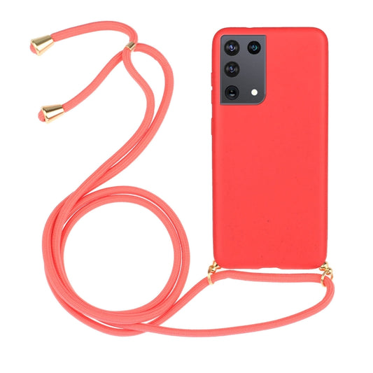 For Samsung Galaxy S21 Ultra 5G Wheat Straw Material + TPU Protective Case with Lanyard(Red) - Galaxy S21 Ultra 5G Cases by buy2fix | Online Shopping UK | buy2fix