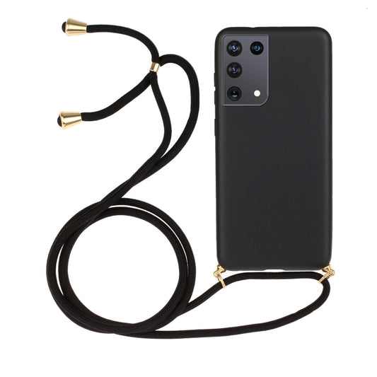 For Samsung Galaxy S21 Ultra 5G Wheat Straw Material + TPU Protective Case with Lanyard(Black) - Galaxy S21 Ultra 5G Cases by buy2fix | Online Shopping UK | buy2fix