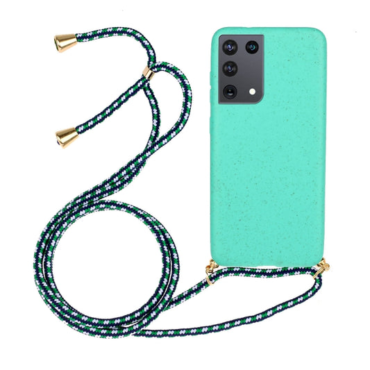 For Samsung Galaxy S21 Ultra 5G Wheat Straw Material + TPU Protective Case with Lanyard(Green) - Galaxy S21 Ultra 5G Cases by buy2fix | Online Shopping UK | buy2fix