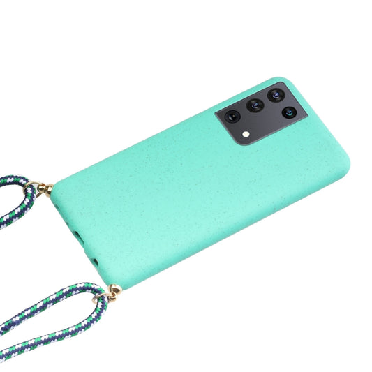 For Samsung Galaxy S21 Ultra 5G Wheat Straw Material + TPU Protective Case with Lanyard(Green) - Galaxy S21 Ultra 5G Cases by buy2fix | Online Shopping UK | buy2fix