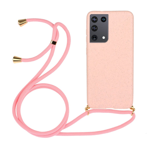 For Samsung Galaxy S21 Ultra 5G Wheat Straw Material + TPU Protective Case with Lanyard(Pink) - Galaxy S21 Ultra 5G Cases by buy2fix | Online Shopping UK | buy2fix
