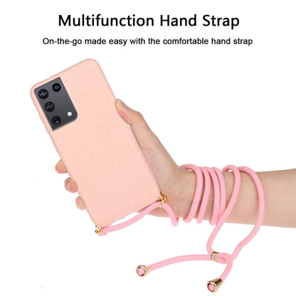 For Samsung Galaxy S21 Ultra 5G Wheat Straw Material + TPU Protective Case with Lanyard(Pink) - Galaxy S21 Ultra 5G Cases by buy2fix | Online Shopping UK | buy2fix