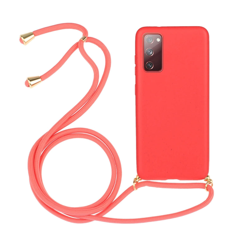 For Samsung Galaxy S20 FE Wheat Straw Material + TPU Protective Case with Lanyard(Red) by FIERRE SHANN