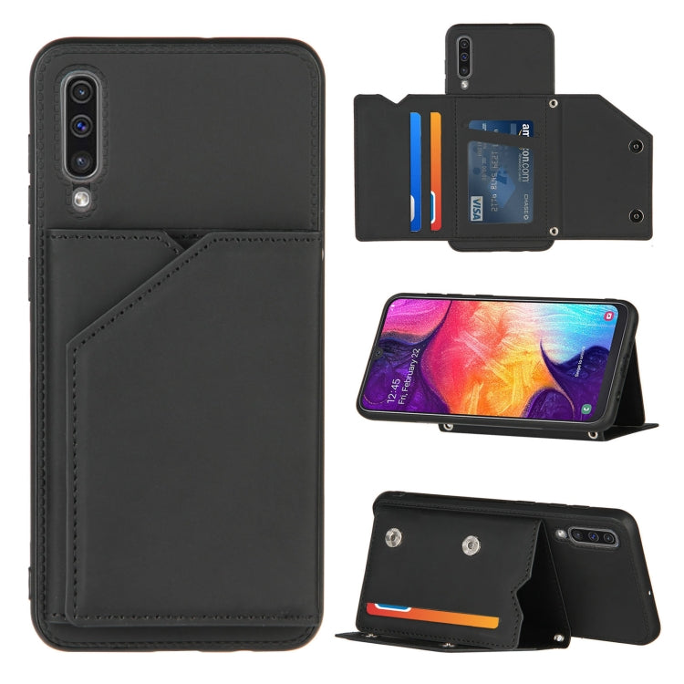 For Samsung Galaxy A50 & A30s & A50s Skin Feel PU + TPU + PC Back Cover Shockproof Case with Card Slots & Holder & Photo Frame(Black) by buy2fix