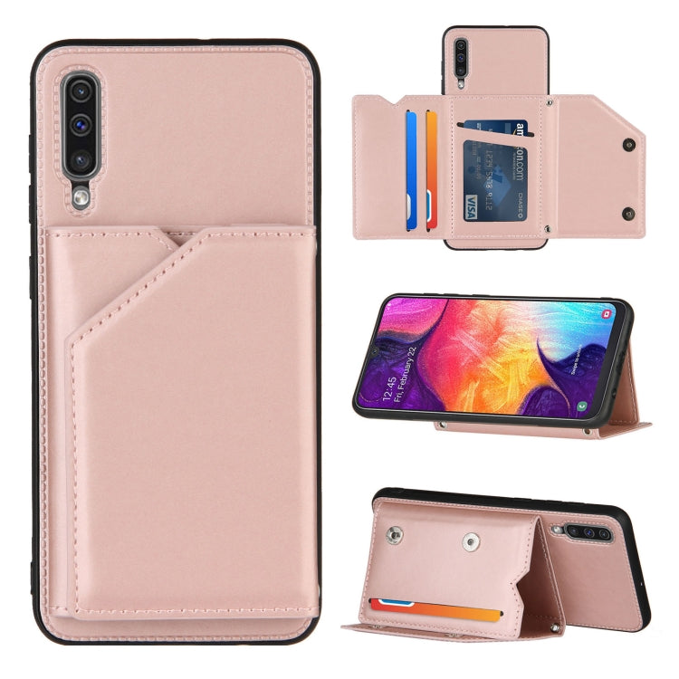 For Samsung Galaxy A50 & A30s & A50s Skin Feel PU + TPU + PC Back Cover Shockproof Case with Card Slots & Holder & Photo Frame(Rose Gold) by buy2fix