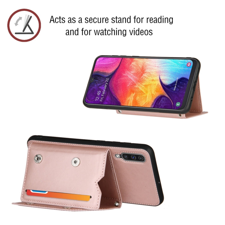 For Samsung Galaxy A50 & A30s & A50s Skin Feel PU + TPU + PC Back Cover Shockproof Case with Card Slots & Holder & Photo Frame(Rose Gold) by buy2fix