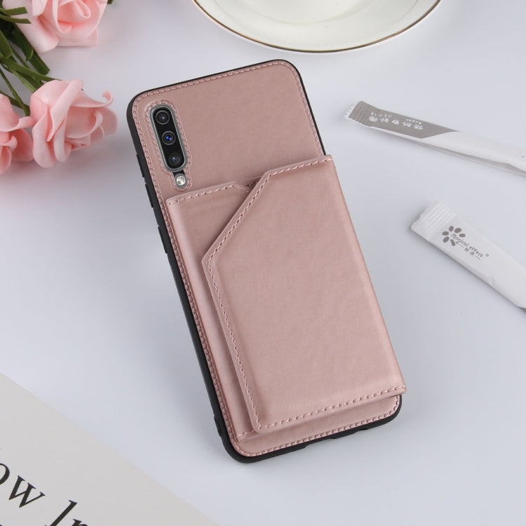 For Samsung Galaxy A50 & A30s & A50s Skin Feel PU + TPU + PC Back Cover Shockproof Case with Card Slots & Holder & Photo Frame(Rose Gold) by buy2fix