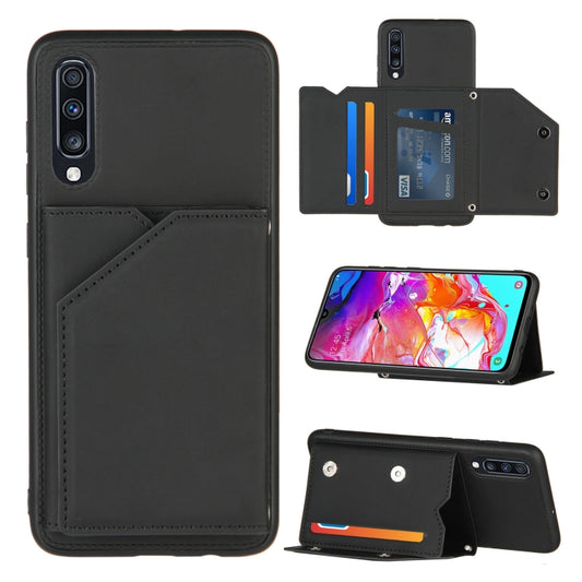 For Samsung Galaxy A70 & A70s Skin Feel PU + TPU + PC Back Cover Shockproof Case with Card Slots & Holder & Photo Frame(Black) - Galaxy Phone Cases by buy2fix | Online Shopping UK | buy2fix