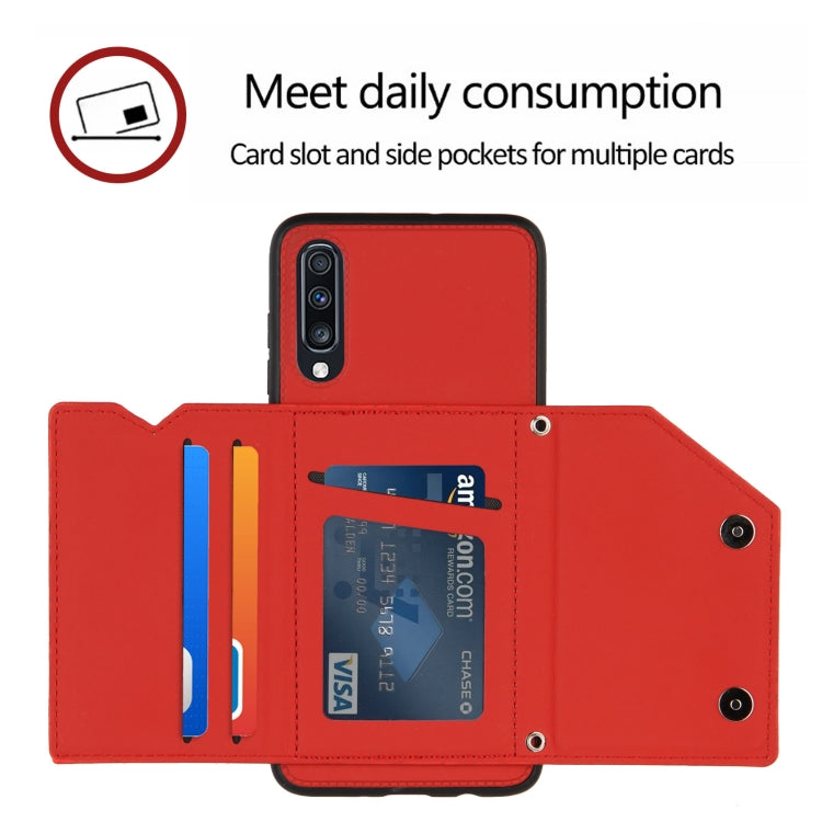 For Samsung Galaxy A70 & A70s Skin Feel PU + TPU + PC Back Cover Shockproof Case with Card Slots & Holder & Photo Frame(Red) by buy2fix