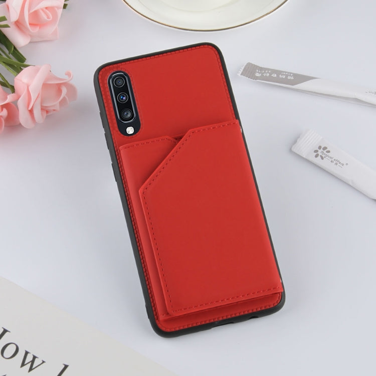 For Samsung Galaxy A70 & A70s Skin Feel PU + TPU + PC Back Cover Shockproof Case with Card Slots & Holder & Photo Frame(Red) by buy2fix
