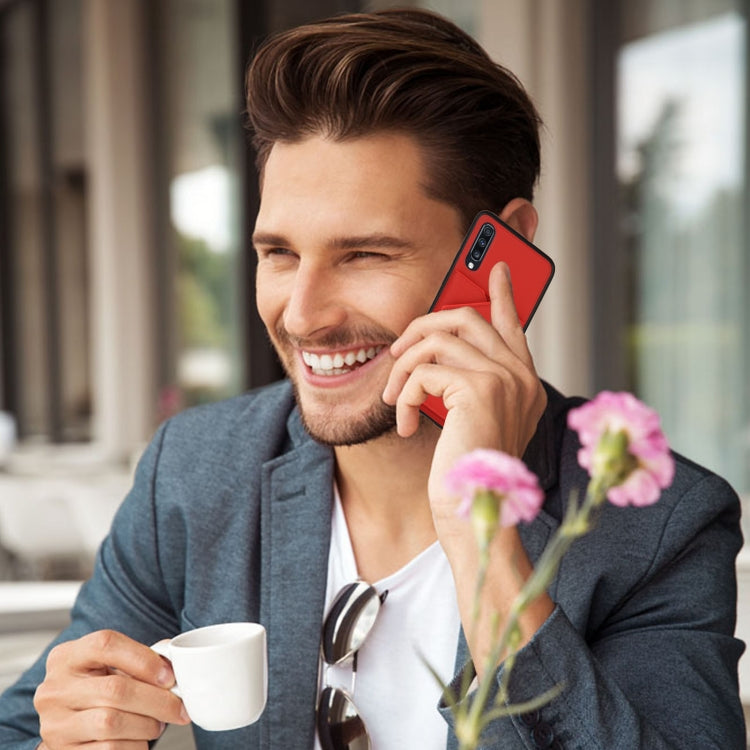 For Samsung Galaxy A70 & A70s Skin Feel PU + TPU + PC Back Cover Shockproof Case with Card Slots & Holder & Photo Frame(Red) by buy2fix