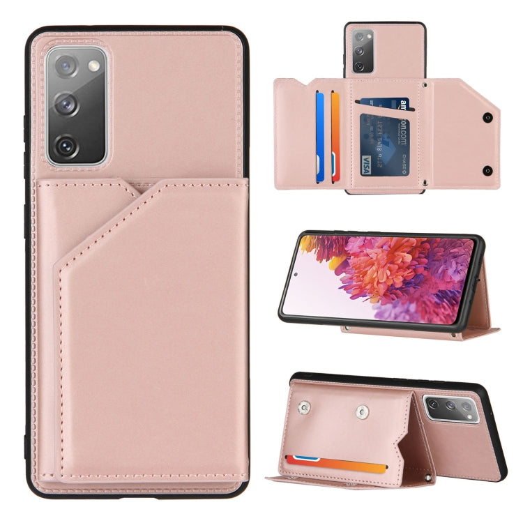 For Samsung Galaxy S20 FE Skin Feel PU + TPU + PC Back Cover Shockproof Case with Card Slots & Holder & Photo Frame(Rose Gold) by FIERRE SHANN