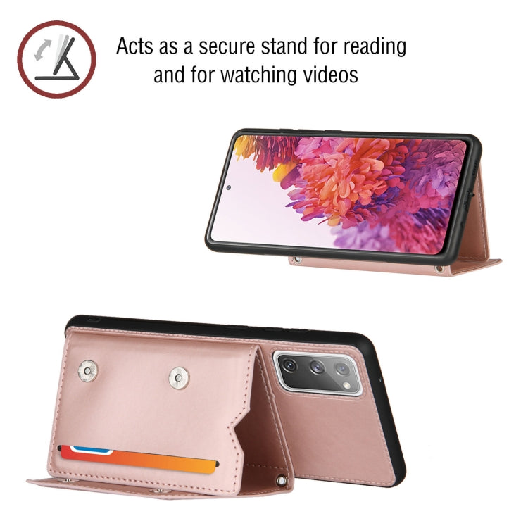 For Samsung Galaxy S20 FE Skin Feel PU + TPU + PC Back Cover Shockproof Case with Card Slots & Holder & Photo Frame(Rose Gold) by FIERRE SHANN