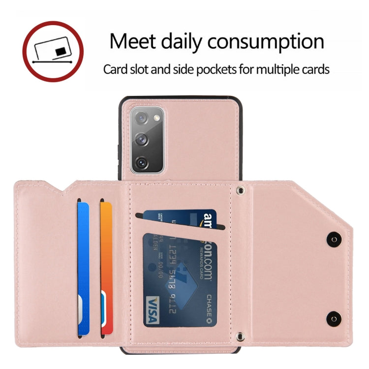 For Samsung Galaxy S20 FE Skin Feel PU + TPU + PC Back Cover Shockproof Case with Card Slots & Holder & Photo Frame(Rose Gold) by FIERRE SHANN