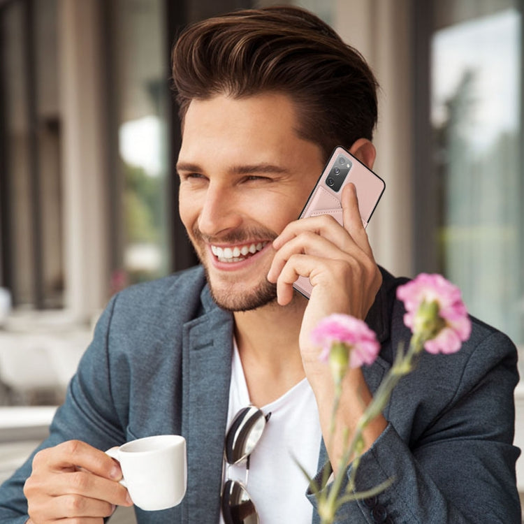 For Samsung Galaxy S20 FE Skin Feel PU + TPU + PC Back Cover Shockproof Case with Card Slots & Holder & Photo Frame(Rose Gold) by FIERRE SHANN