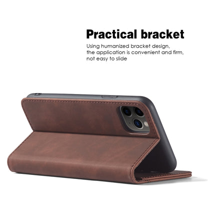For iPhone 11 Skin-feel Calfskin Texture Magnetic Dual-Fold Horizontal Flip Leather Case with Holder & Card Slots & Wallet (Coffee) - iPhone 11 Cases by buy2fix | Online Shopping UK | buy2fix