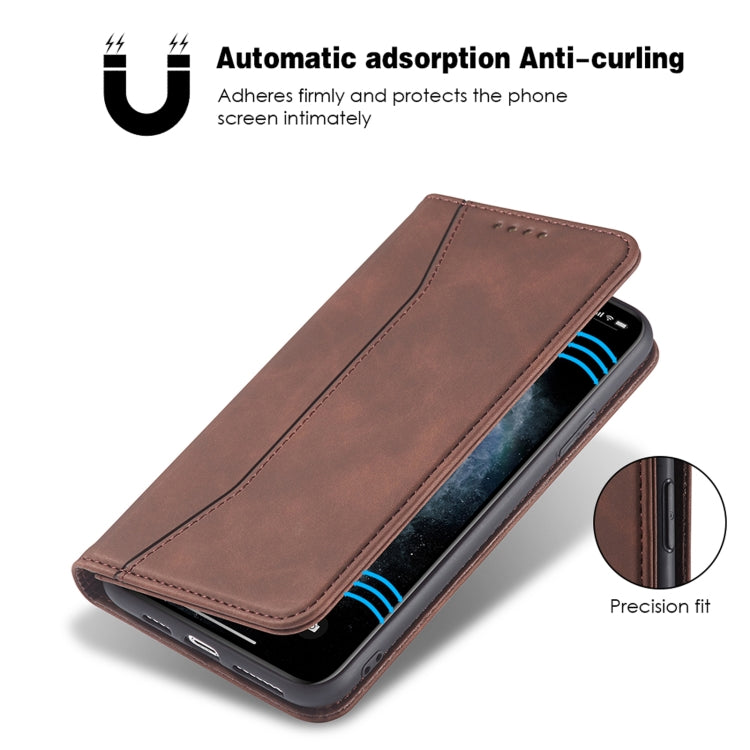 For iPhone 11 Skin-feel Calfskin Texture Magnetic Dual-Fold Horizontal Flip Leather Case with Holder & Card Slots & Wallet (Coffee) - iPhone 11 Cases by buy2fix | Online Shopping UK | buy2fix