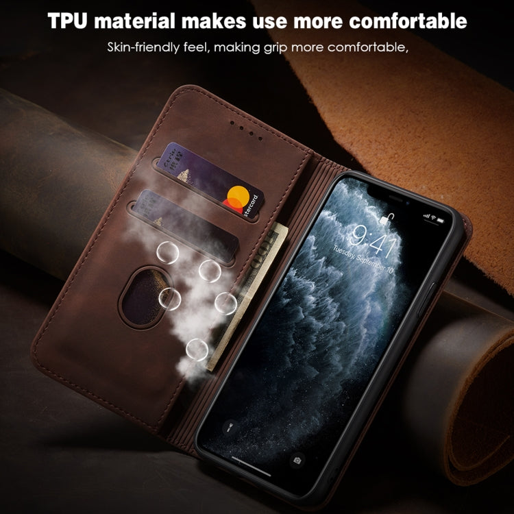 For iPhone 11 Skin-feel Calfskin Texture Magnetic Dual-Fold Horizontal Flip Leather Case with Holder & Card Slots & Wallet (Coffee) - iPhone 11 Cases by buy2fix | Online Shopping UK | buy2fix