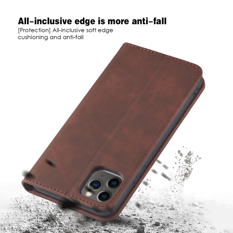 For iPhone 11 Skin-feel Calfskin Texture Magnetic Dual-Fold Horizontal Flip Leather Case with Holder & Card Slots & Wallet (Coffee) - iPhone 11 Cases by buy2fix | Online Shopping UK | buy2fix