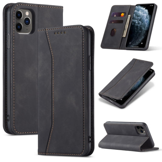 For iPhone 12 mini Skin-feel Calfskin Texture Magnetic Dual-Fold Horizontal Flip Leather Case with Holder & Card Slots & Wallet (Black) - iPhone 12 mini Cases by buy2fix | Online Shopping UK | buy2fix